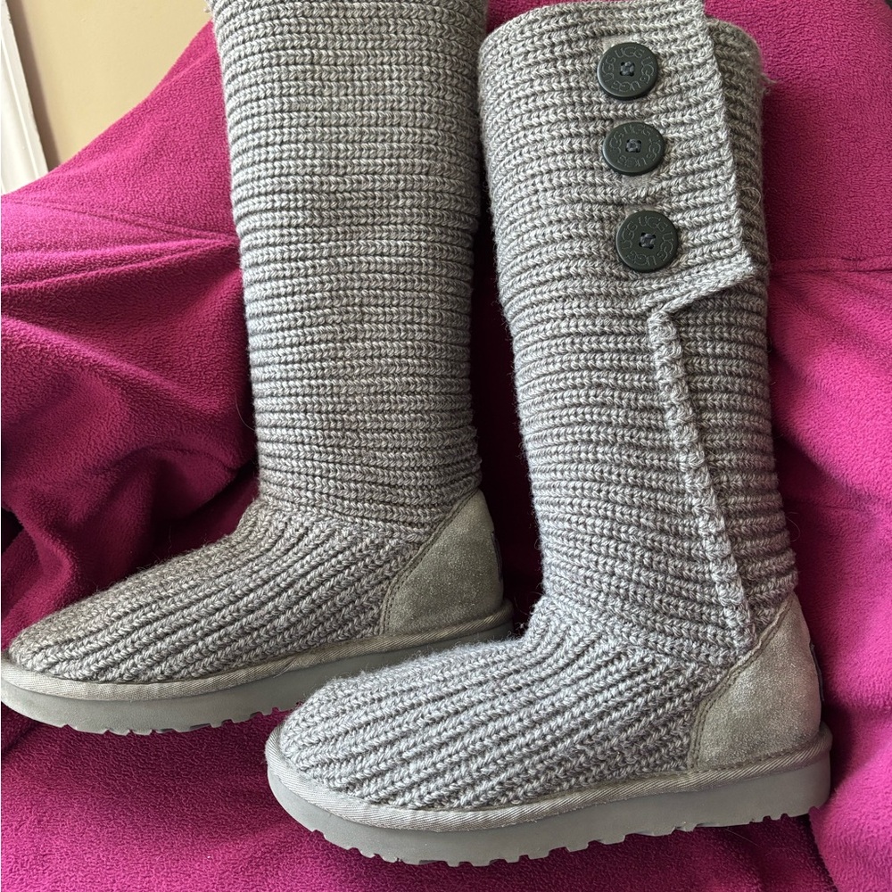 UGG Cardy Gray Classic Tall Knit Sweater Boots - Picture 5 of 7